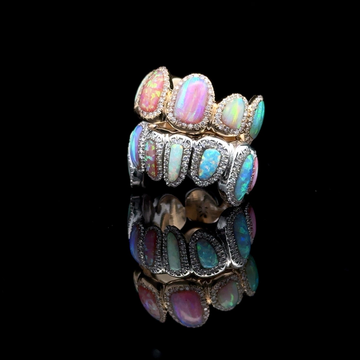 Diamond & Opal Gold Grillz Rings