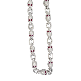 Alligator Jesus MOISSANITE and RUBY SKULLS CHAIN