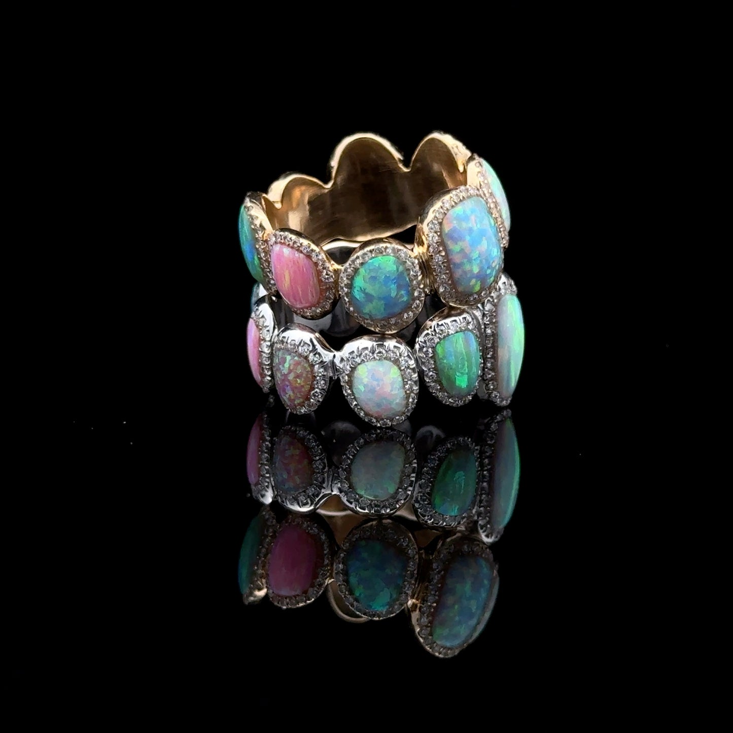 Diamond & Opal Gold Grillz Rings