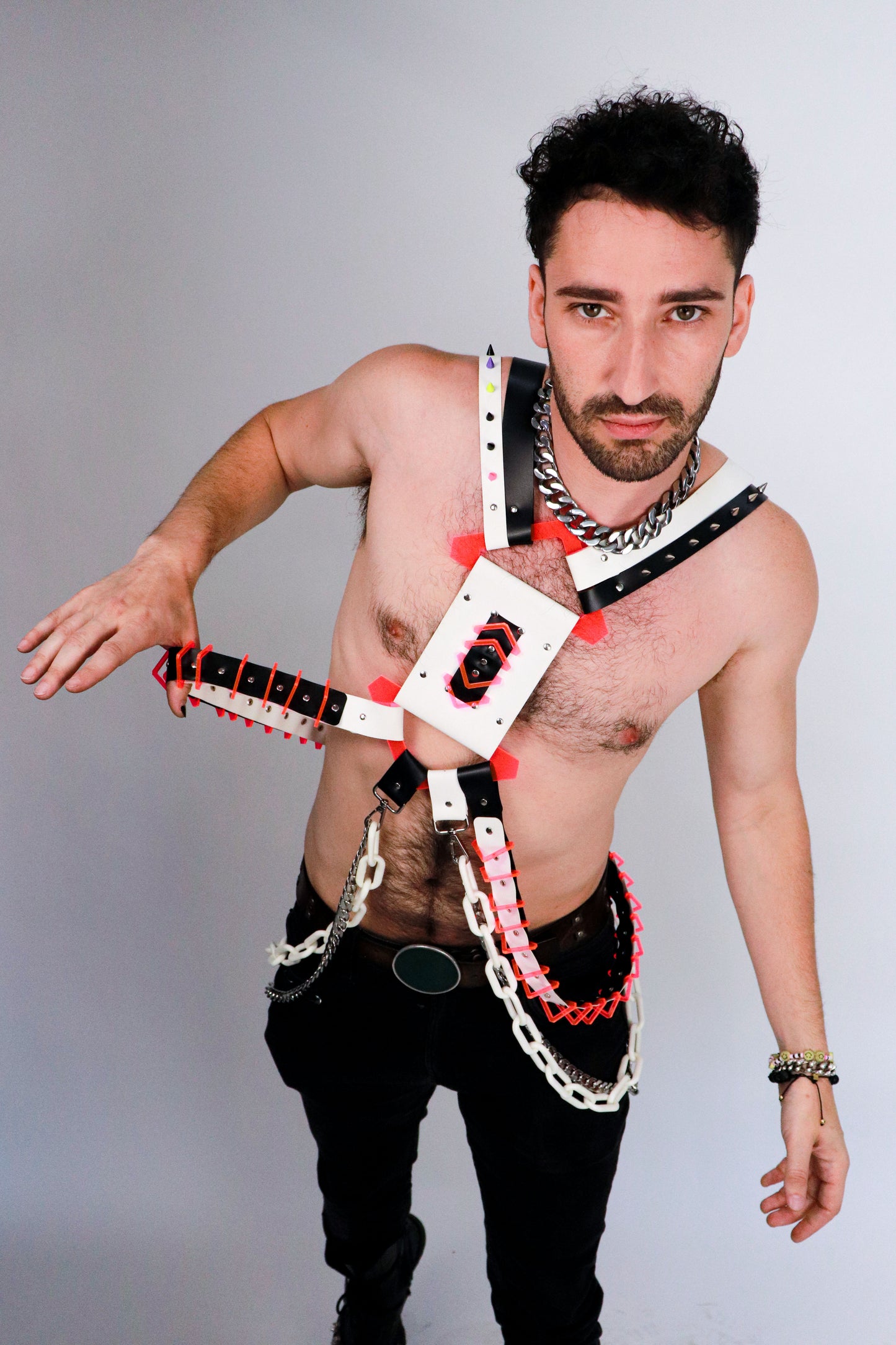 WHT,BLK&PNK UNISEX CYBER HARNESS