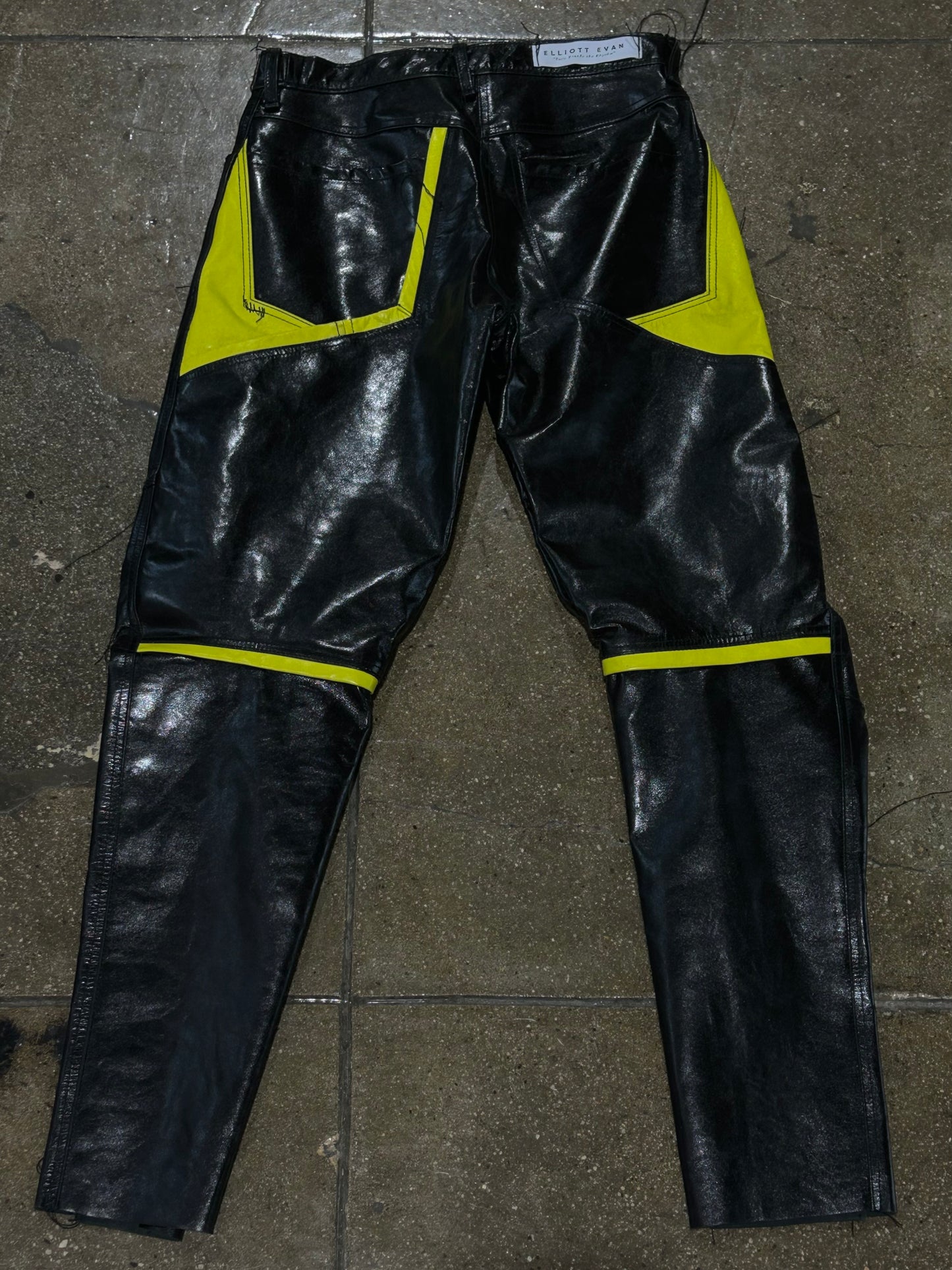 YELLOW CONTRAST LEATHER PANT