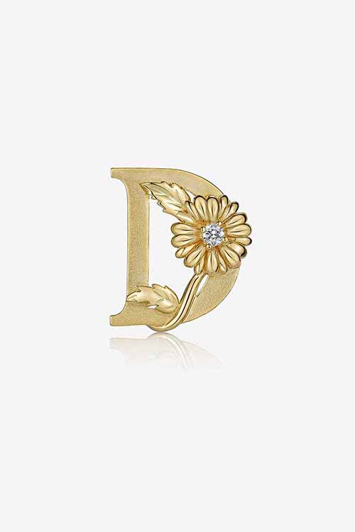 Diamond Flower Fable "D" Yellow Gold Pendant