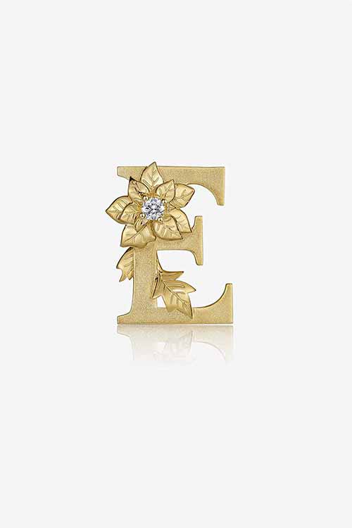 Diamond Flower Fable "E" Yellow Gold Pendant