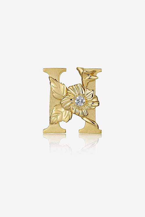 Diamond Flower Fable "H" Yellow Gold Pendant