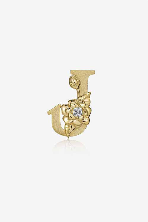 Diamond Flower Fable "J" Yellow Gold Pendant