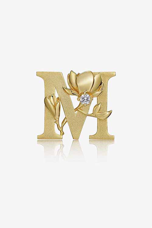 Diamond Flower Fable "M" Yellow Gold Pendant