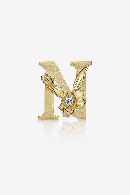 Diamond Flower Fable "N" Yellow Gold Pendant