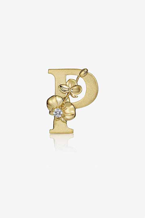 Diamond Flower Fable "P" Yellow Gold Pendant