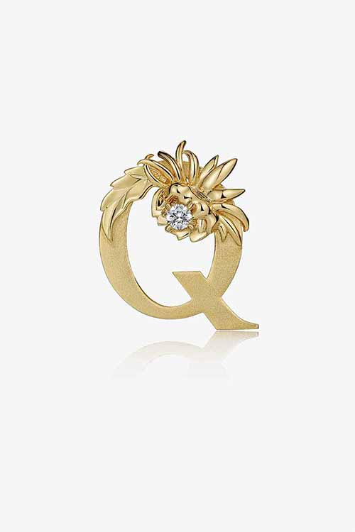 Diamond Flower Fable "Q" Yellow Gold Pendant