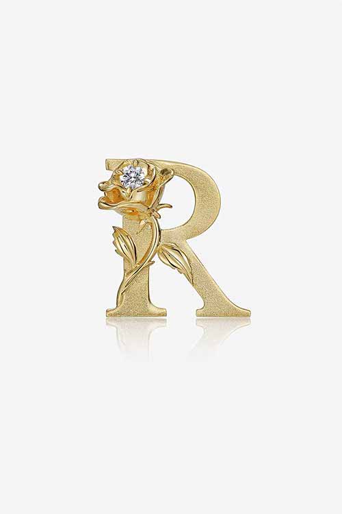 Diamond Flower Fable "R" Yellow Gold Pendant