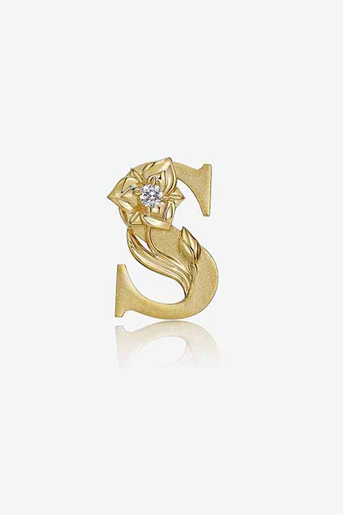 Diamond Flower Fable "S" Yellow Gold Pendant