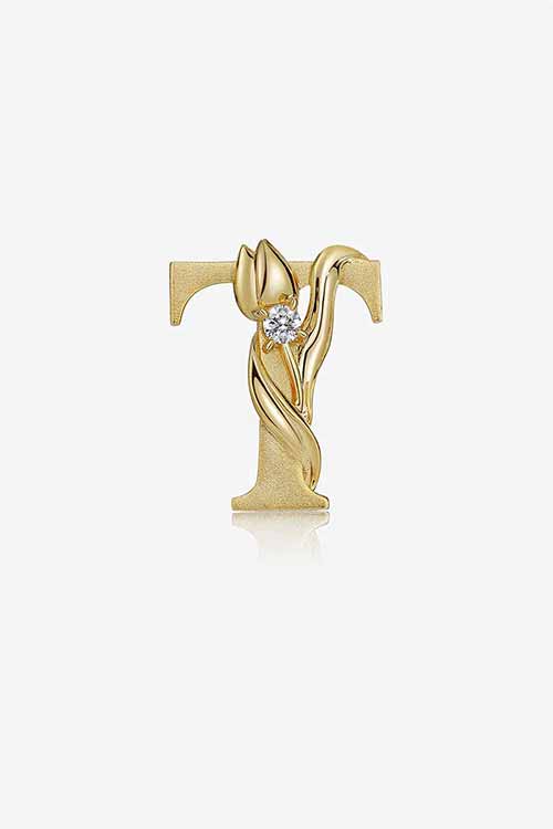 Diamond Flower Fable "T" Yellow Gold Pendant