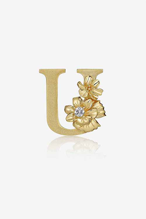 Diamond Flower Fable "U" Yellow Gold Pendant