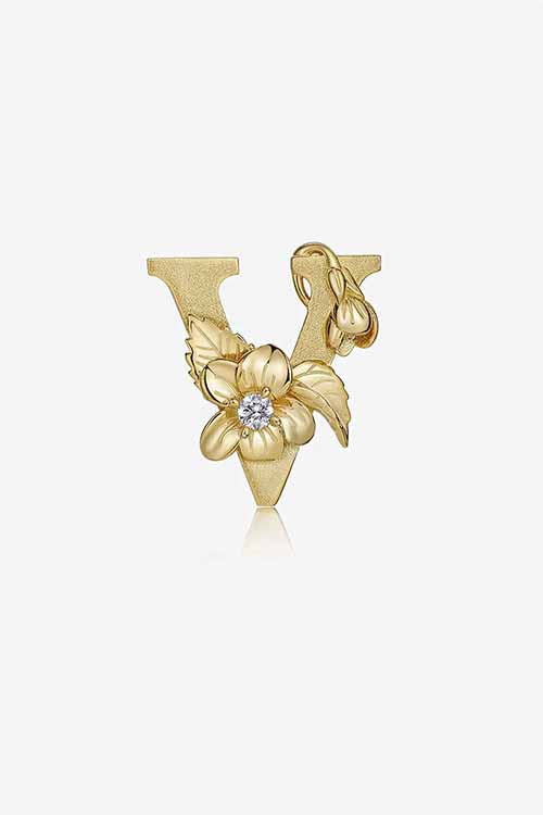 Diamond Flower Fable "V" Yellow Gold Pendant