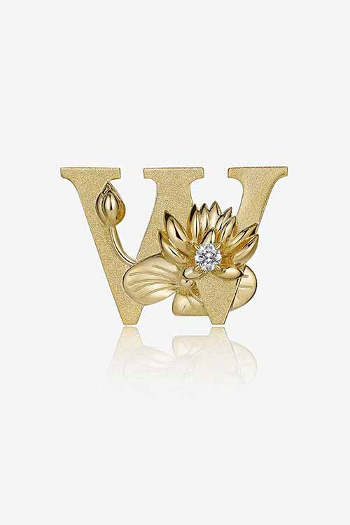 Diamond Flower Fable "W" Yellow Gold Pendant