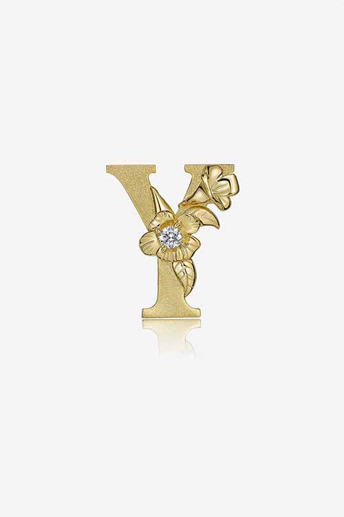 Diamond Flower Fable "Y" Yellow Gold Pendant