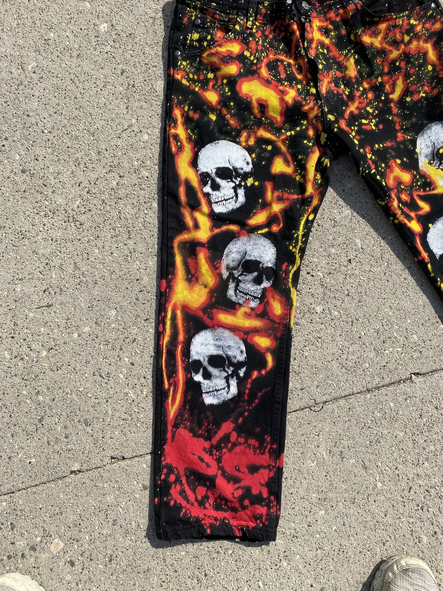 Horrific fire skull jeans