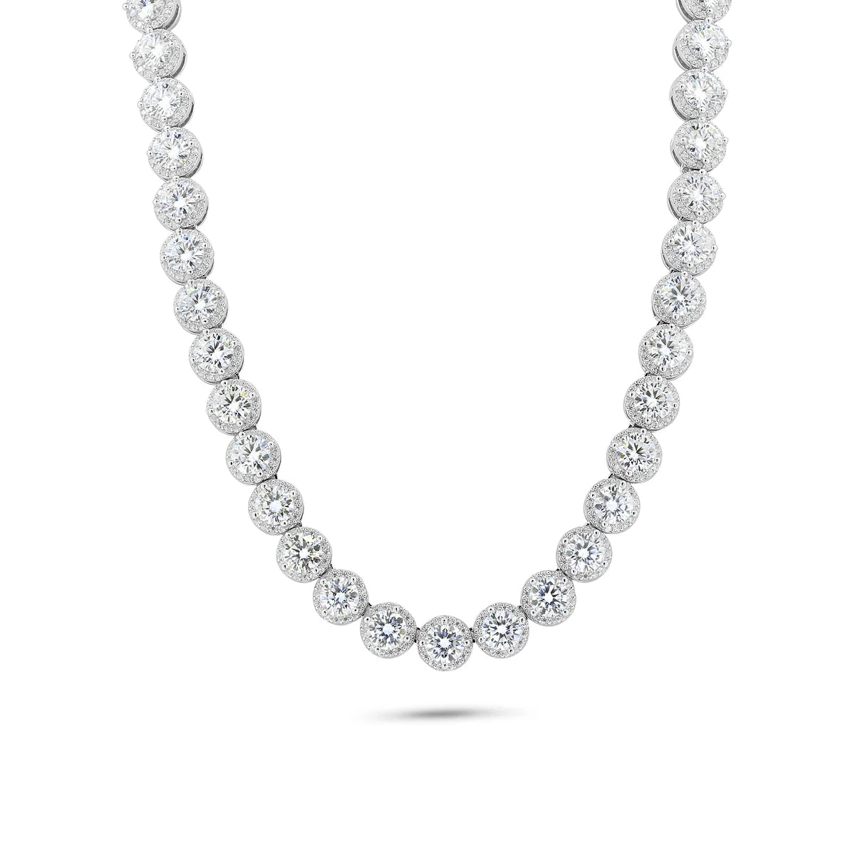 Silver Moissanite Halo Tennis Necklace